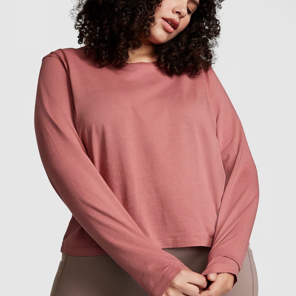 PINK by VS COTTON LONG-SLEEVE T-SHIRT Color Soft Begonia Size XL 🆕